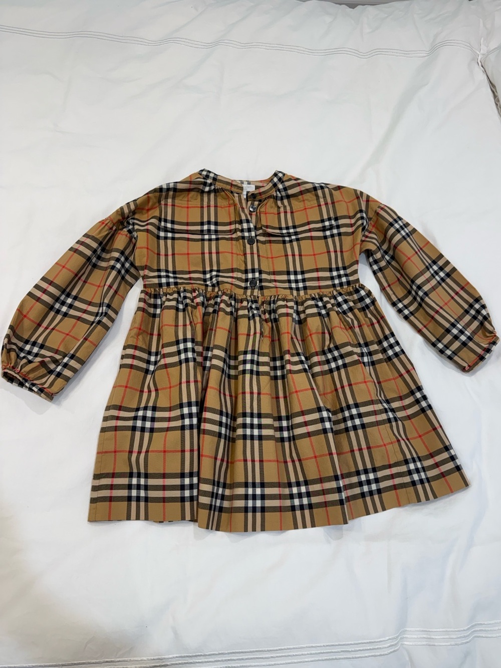 Burberry Tan Plaid Long Sleeve Dress